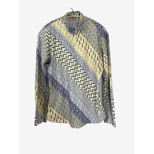 EPNY Womens M White Multicolor Bias Diamond Stripe Zip Mock Neck Top Golf Sporty